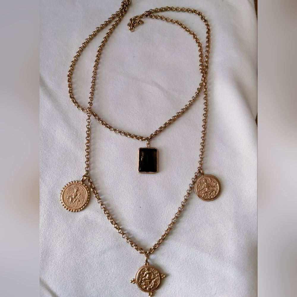Julie Vos Dual Layered 24k Gold Plated Gold Medallion and Smokey Quartz Necklace - Picture 8 of 11